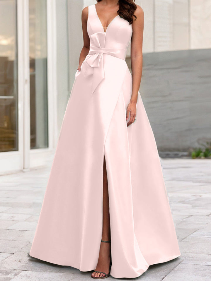 Robe de Mère de la Mariée Coupe A-Line/Princess à Col en V Sans Manches avec Fente Sur le Côté