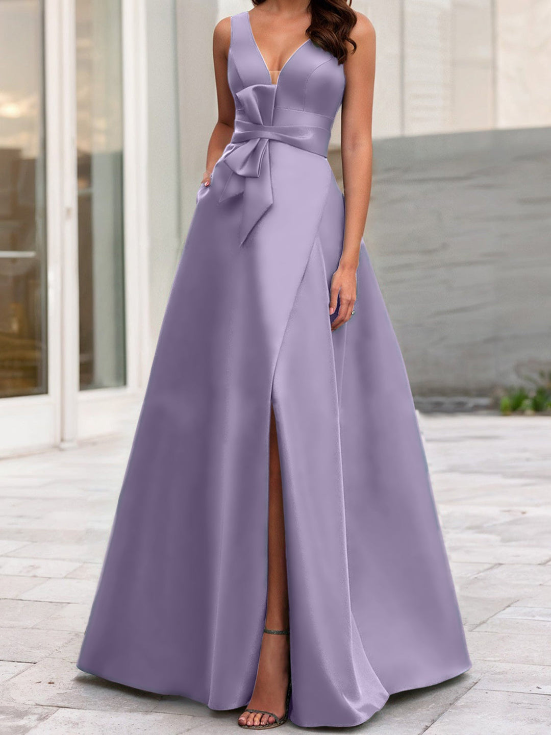 Robe de Mère de la Mariée Coupe A-Line/Princess à Col en V Sans Manches avec Fente Sur le Côté