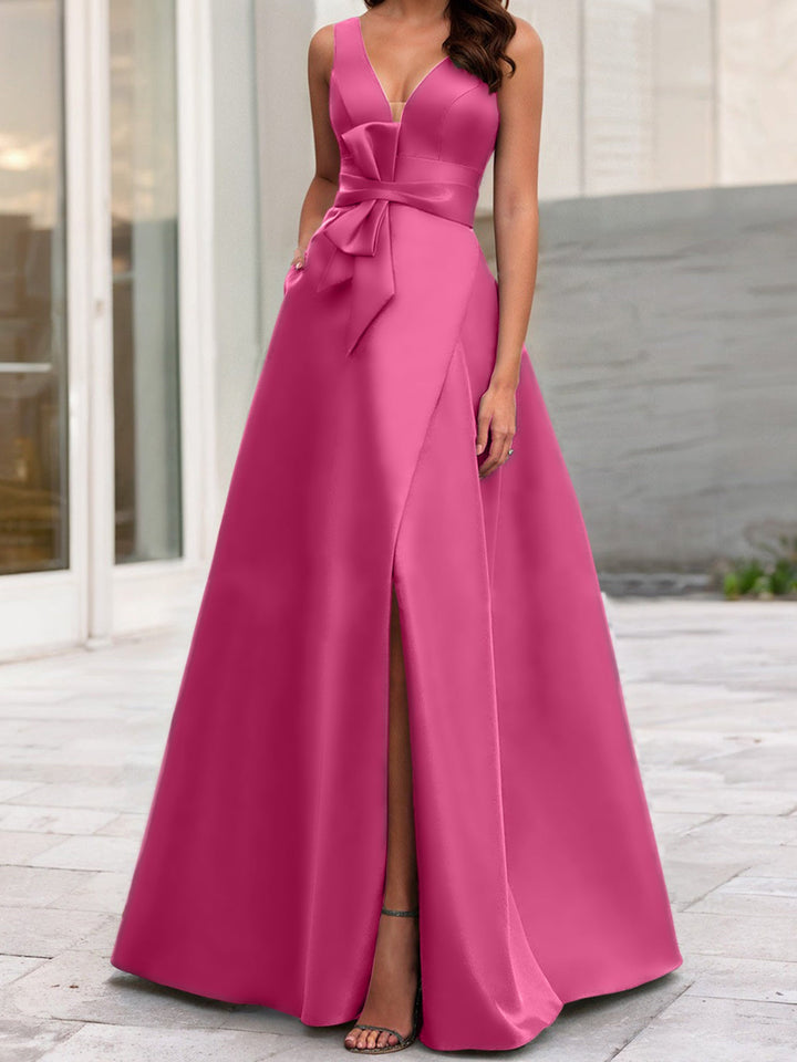 Robe de Mère de la Mariée Coupe A-Line/Princess à Col en V Sans Manches avec Fente Sur le Côté