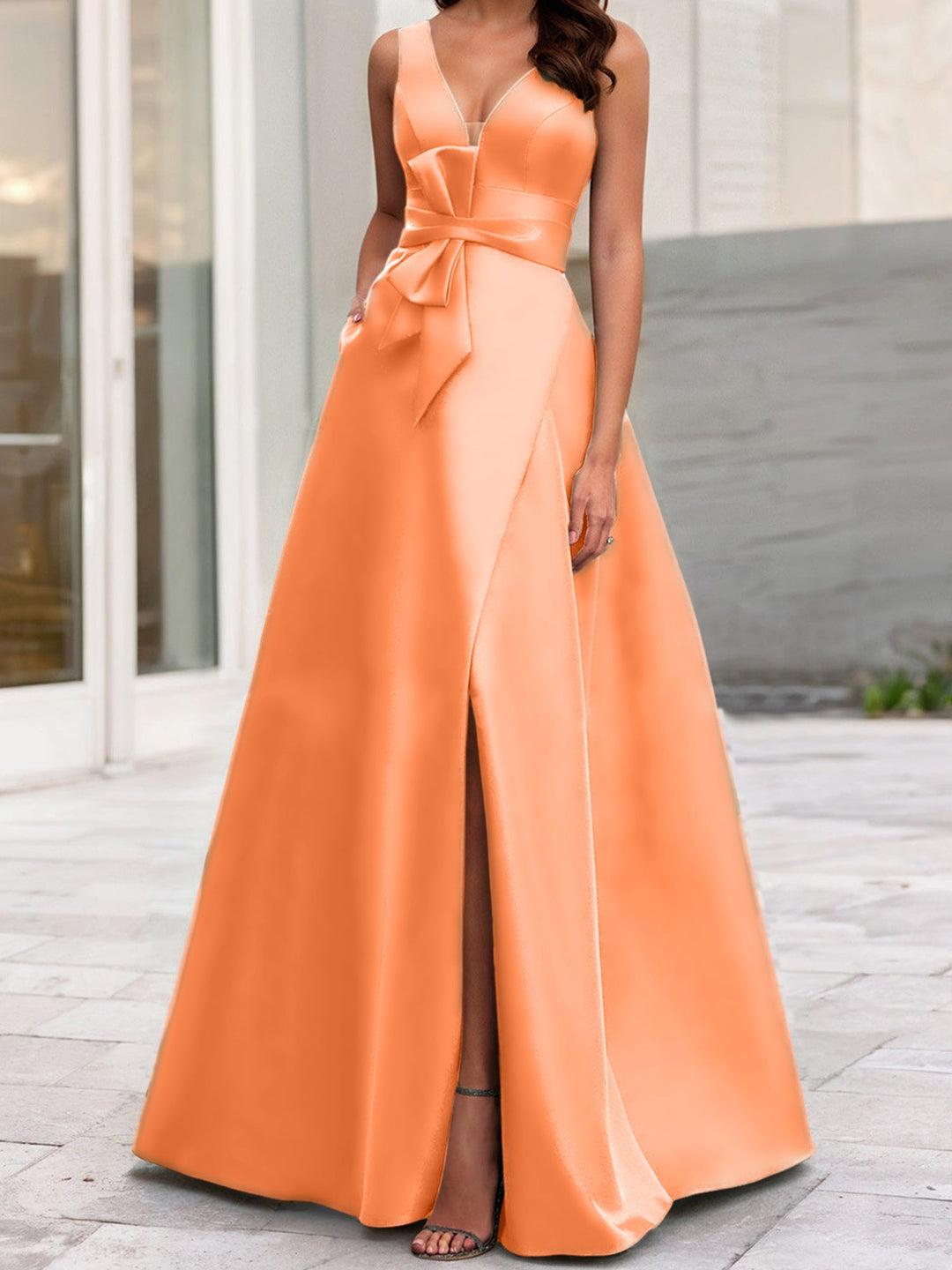 Robe de Mère de la Mariée Coupe A-Line/Princess à Col en V Sans Manches avec Fente Sur le Côté