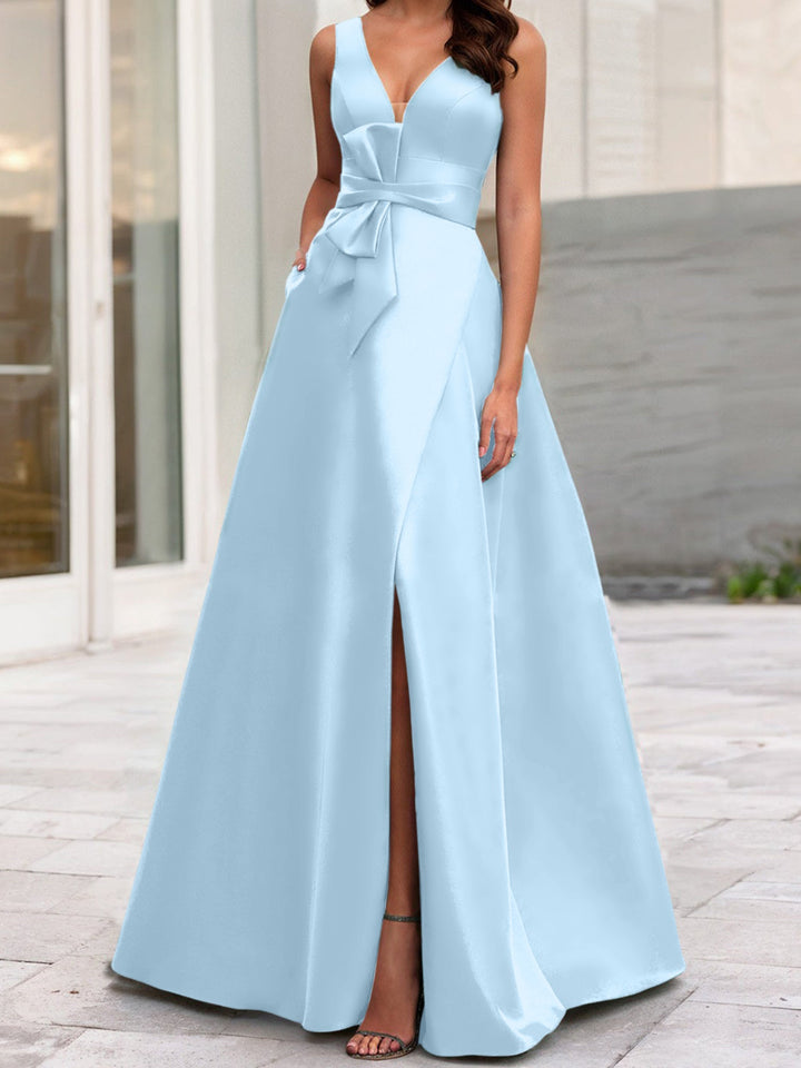 Robe de Mère de la Mariée Coupe A-Line/Princess à Col en V Sans Manches avec Fente Sur le Côté