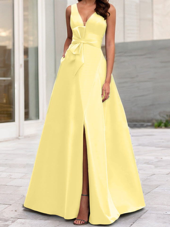 Robe de Mère de la Mariée Coupe A-Line/Princess à Col en V Sans Manches avec Fente Sur le Côté