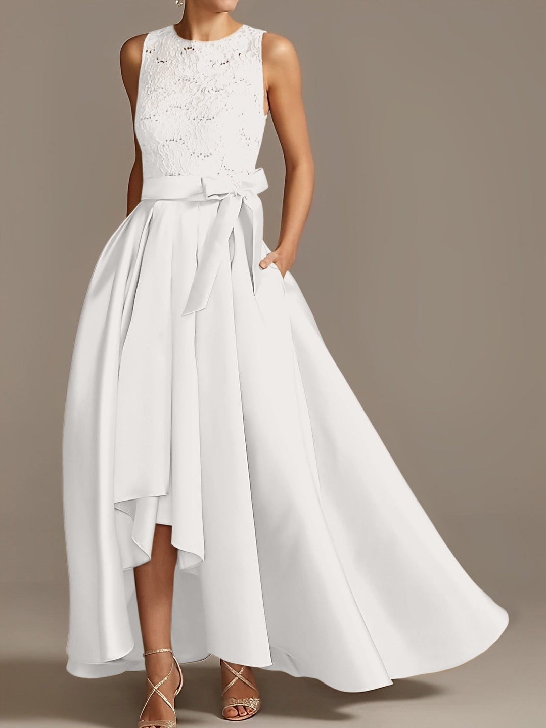 Robe de Mère de la Mariée Asymétrique Sans Manches à Col en V et à Plis