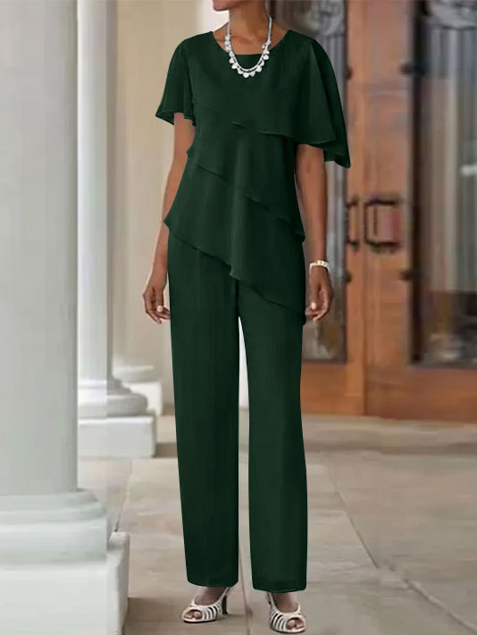 Combinaison / Tailleur 2 Pièces à Col Bijou et Longueur Au Sol pour Mère de la Mariée