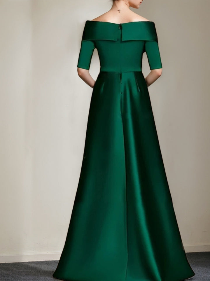 Robe de Mère de la Mariée Coupe A-Line/Princesse, Épaules Dénudées, Manches Mi-Longues, Longueur Au Sol