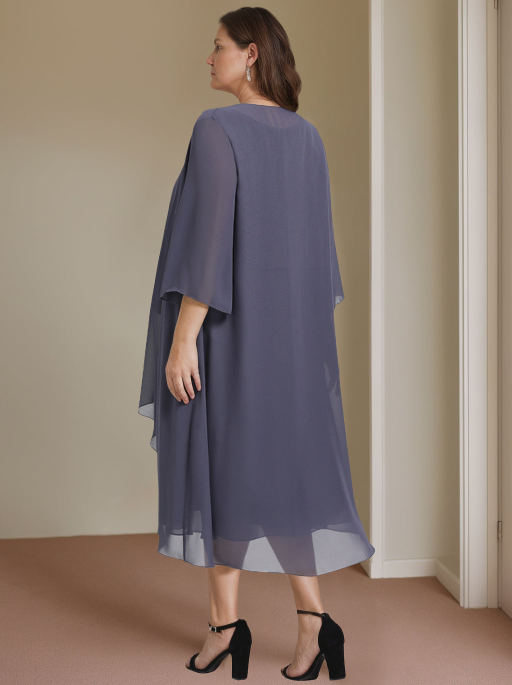 Robe de Mère de la Mariée Grande Taille, Coupe A-Line/Princess, Sans Manches, Longueur Genou, avec Perles