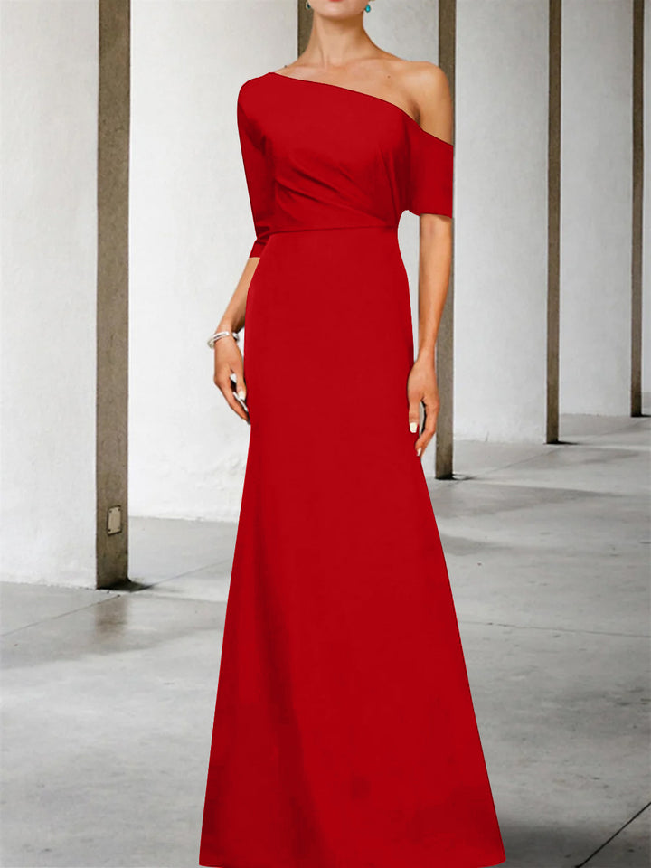 Robe de Mère de la Mariée Coupe A-Line/Princess, Asymétrique, Manches 3/4, Longueur Au Sol