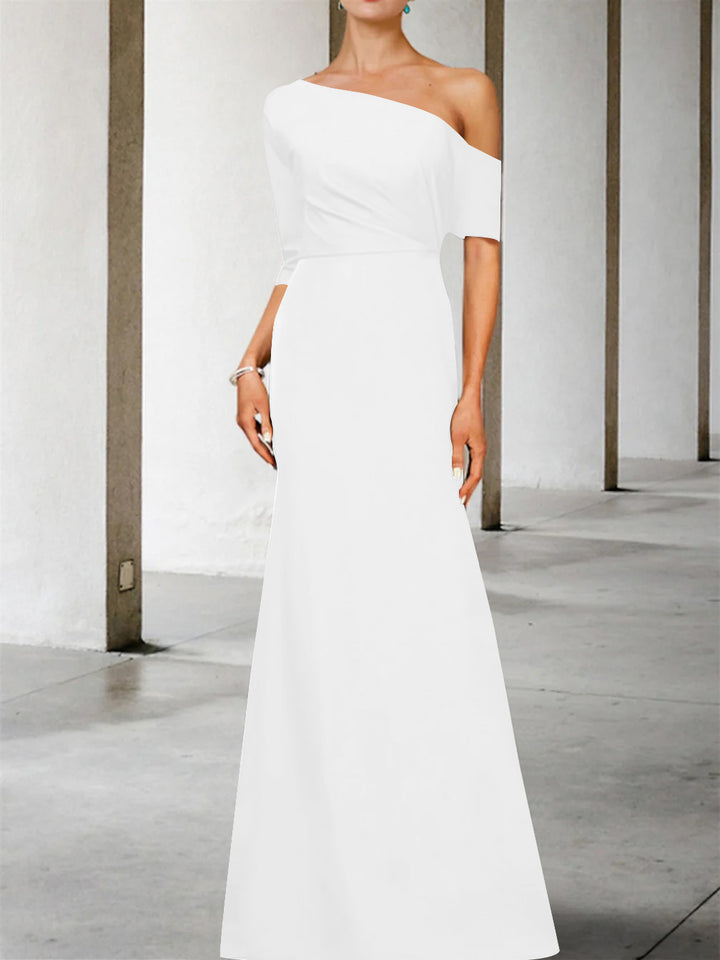 Robe de Mère de la Mariée Coupe A-Line/Princess, Asymétrique, Manches 3/4, Longueur Au Sol