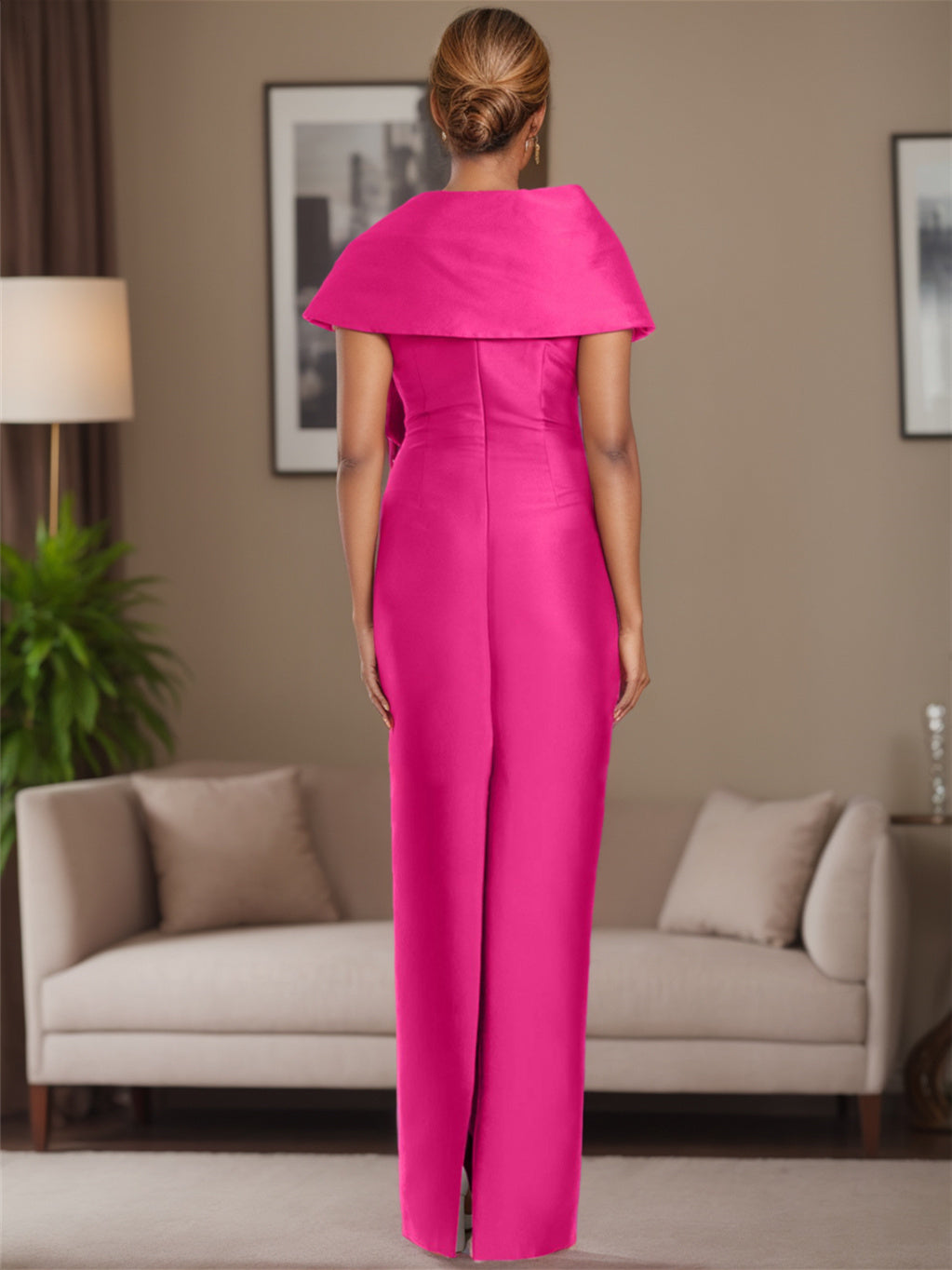 Robe de Mère de la Mariée Asymétrique en Satin, Longueur Au Sol, Sans Manches, avec Nœud(S)