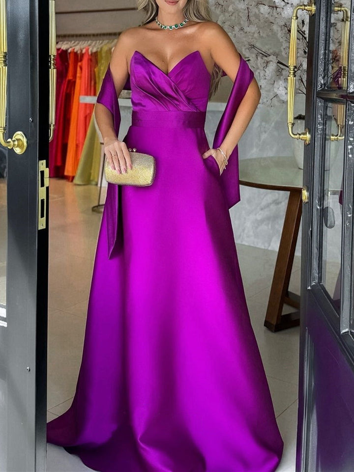 Robe de Mère de la Mariée A-Line/Princess Sans Manches à Col en Cœur et Longueur Au Sol avec Couleur Unie