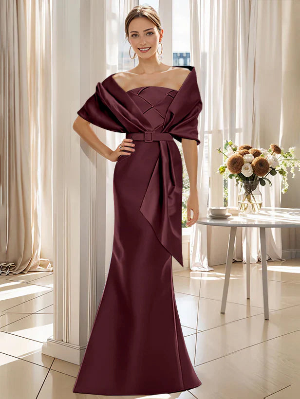 Robe Trompette 2 Pièces pour Mère de la Mariée et Du Marié, Longueur Au Sol, avec Cache-Cœur