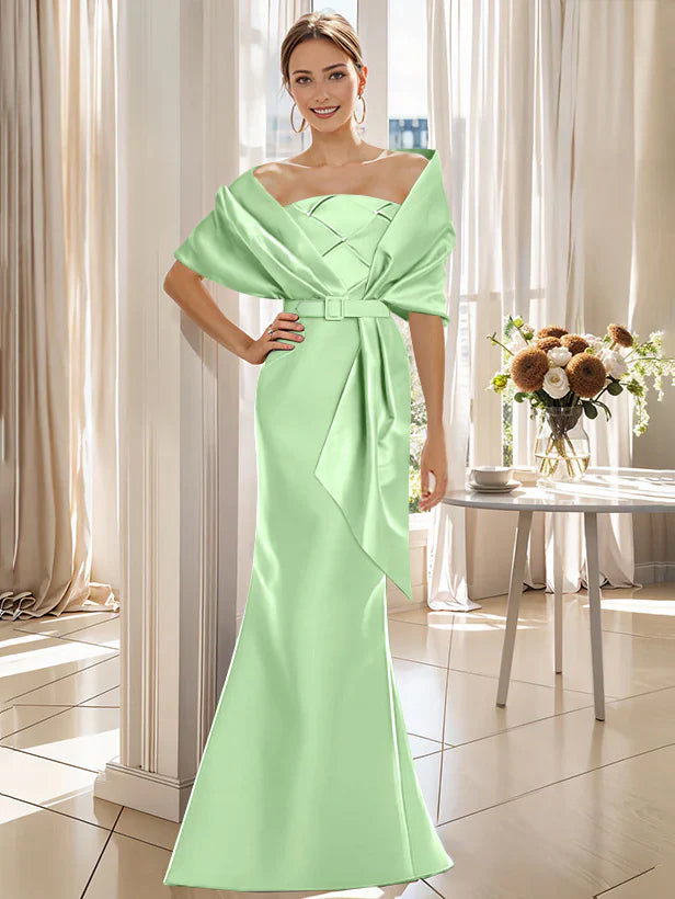 Robe Trompette 2 Pièces pour Mère de la Mariée et Du Marié, Longueur Au Sol, avec Cache-Cœur
