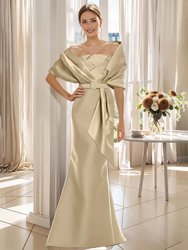 Robe Trompette 2 Pièces pour Mère de la Mariée et Du Marié, Longueur Au Sol, avec Cache-Cœur