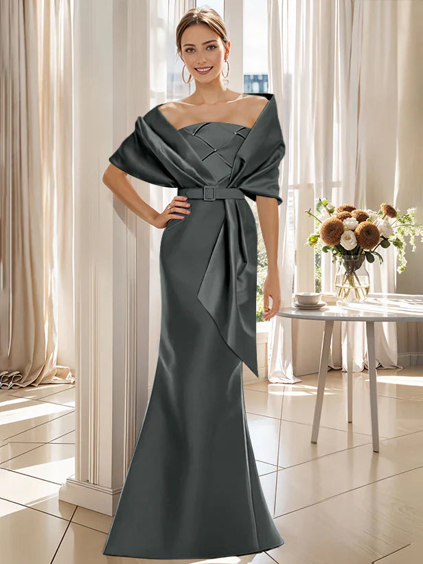 Robe Trompette 2 Pièces pour Mère de la Mariée et Du Marié, Longueur Au Sol, avec Cache-Cœur