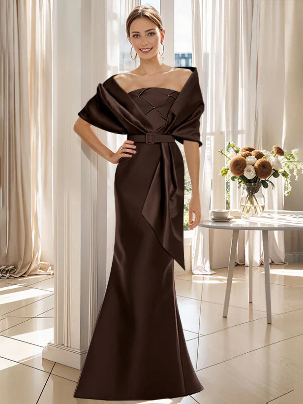 Robe Trompette 2 Pièces pour Mère de la Mariée et Du Marié, Longueur Au Sol, avec Cache-Cœur