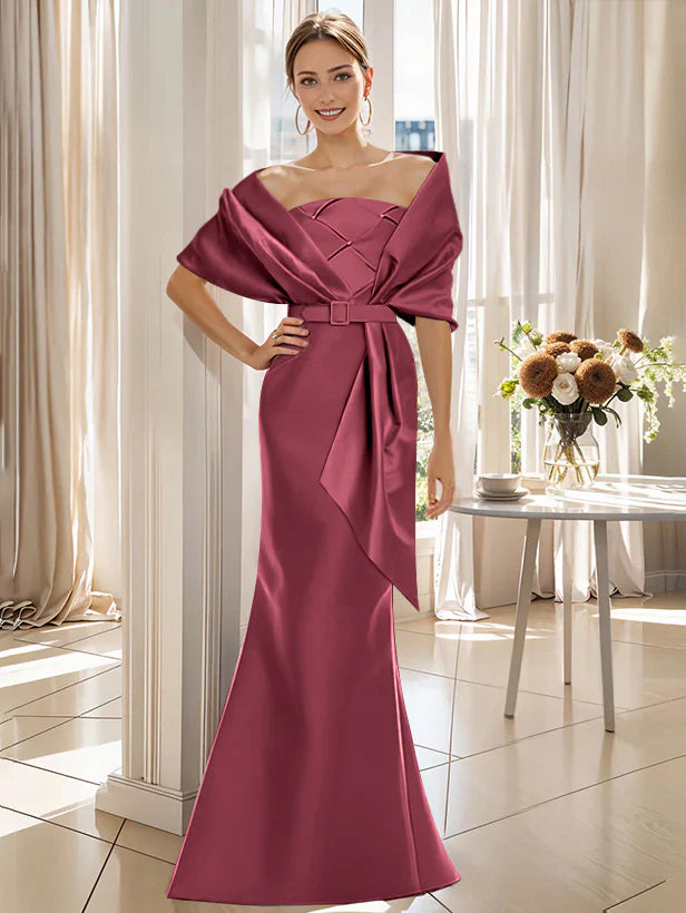 Robe Trompette 2 Pièces pour Mère de la Mariée et Du Marié, Longueur Au Sol, avec Cache-Cœur