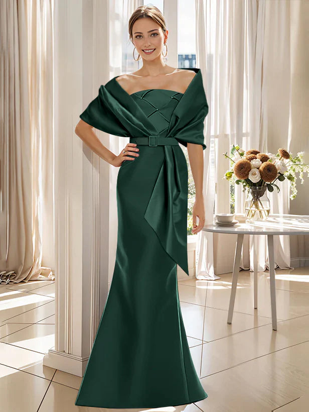 Robe Trompette 2 Pièces pour Mère de la Mariée et Du Marié, Longueur Au Sol, avec Cache-Cœur