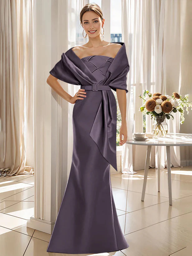 Robe Trompette 2 Pièces pour Mère de la Mariée et Du Marié, Longueur Au Sol, avec Cache-Cœur