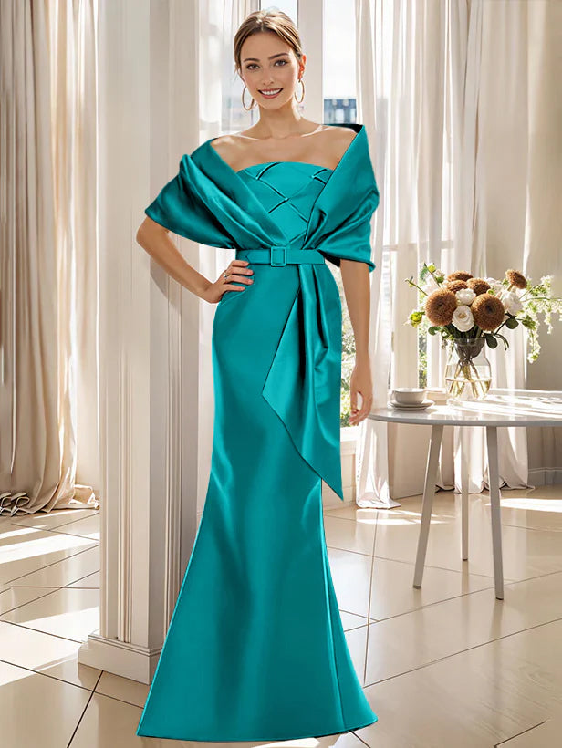 Robe Trompette 2 Pièces pour Mère de la Mariée et Du Marié, Longueur Au Sol, avec Cache-Cœur