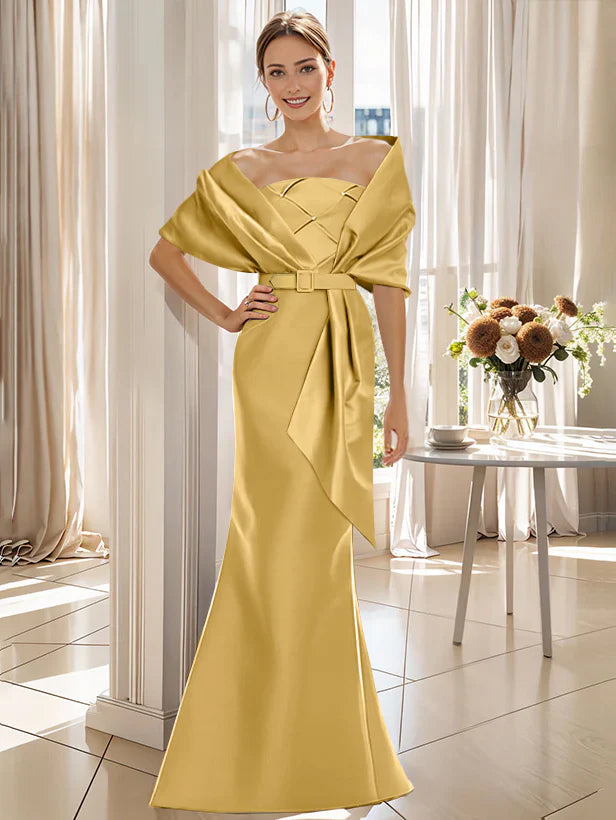 Robe Trompette 2 Pièces pour Mère de la Mariée et Du Marié, Longueur Au Sol, avec Cache-Cœur