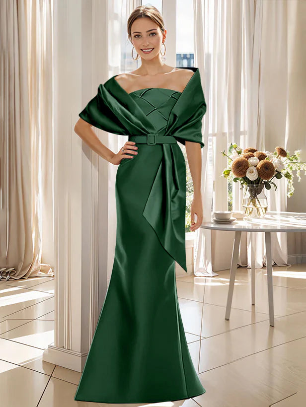 Robe Trompette 2 Pièces pour Mère de la Mariée et Du Marié, Longueur Au Sol, avec Cache-Cœur