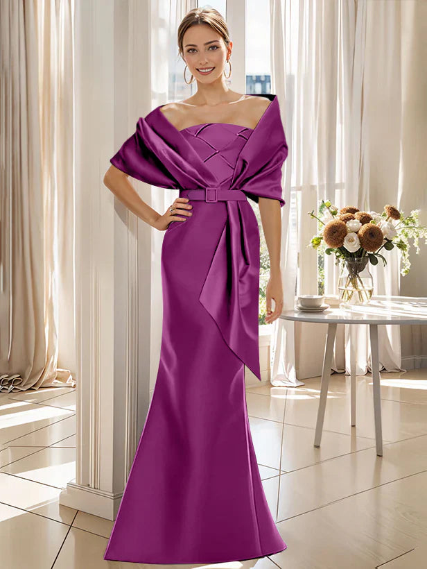 Robe Trompette 2 Pièces pour Mère de la Mariée et Du Marié, Longueur Au Sol, avec Cache-Cœur