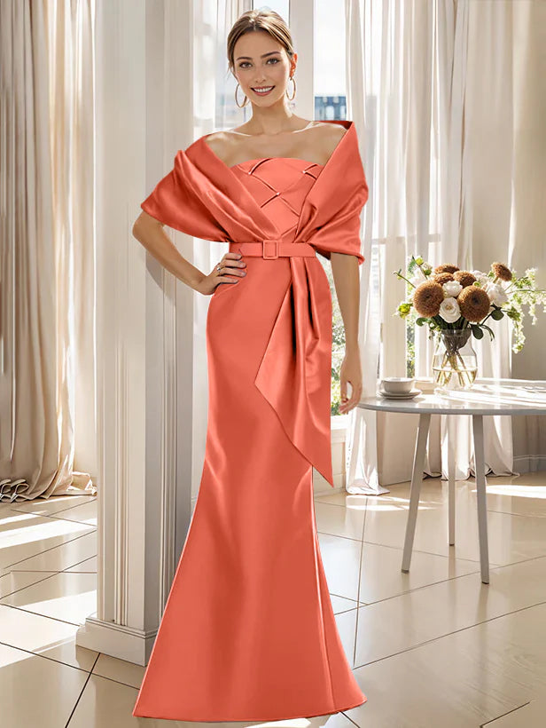 Robe Trompette 2 Pièces pour Mère de la Mariée et Du Marié, Longueur Au Sol, avec Cache-Cœur