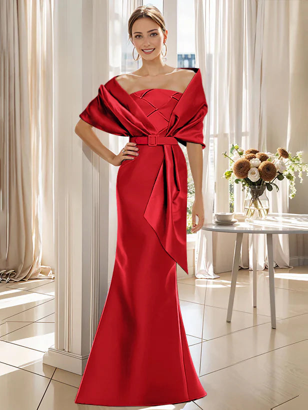 Robe Trompette 2 Pièces pour Mère de la Mariée et Du Marié, Longueur Au Sol, avec Cache-Cœur
