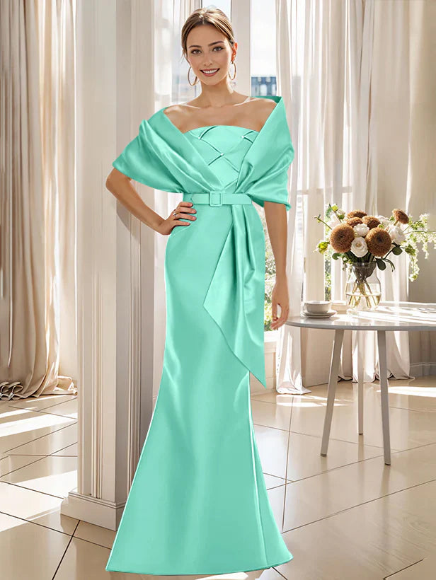 Robe Trompette 2 Pièces pour Mère de la Mariée et Du Marié, Longueur Au Sol, avec Cache-Cœur