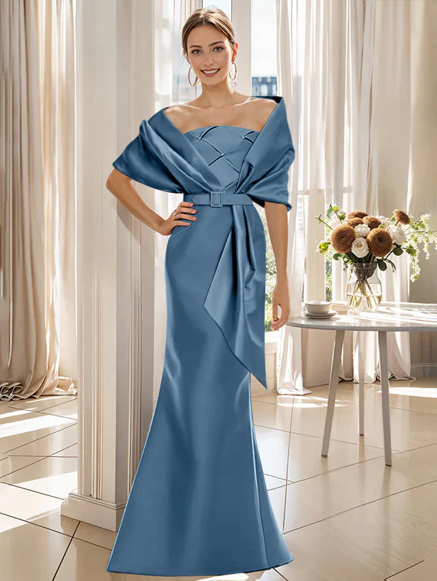 Robe Trompette 2 Pièces pour Mère de la Mariée et Du Marié, Longueur Au Sol, avec Cache-Cœur