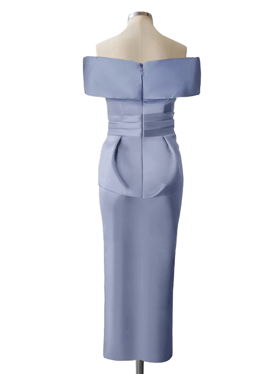 Robe de Mère de la Mariée Fourreau/Colonne à Épaules Dénudées Sans Manches, Longueur Cheville, Couleur Unie