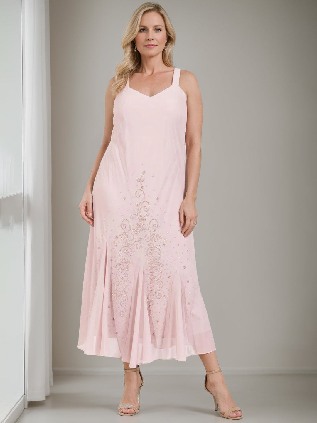 Robe de Mère de la Mariée Grande Taille, Coupe A-Line/Princesse, 2 Pièces, Col en V, Longueur Genou, avec Veste et Paillettes