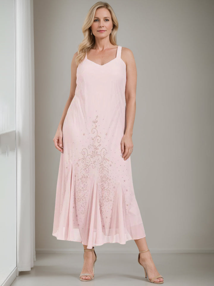 Robe de Mère de la Mariée Grande Taille, Coupe A-Line/Princesse, 2 Pièces, Col en V, Longueur Genou, avec Veste et Paillettes