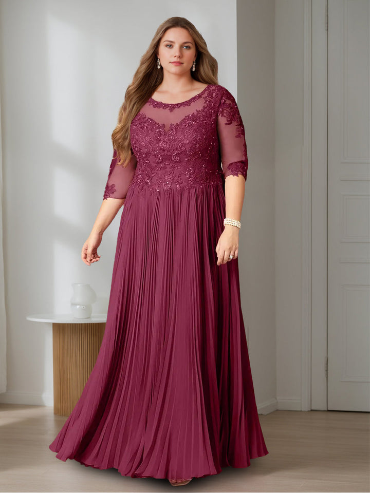Robe de Mère de la Mariée Grande Taille, Coupe A-Line/Princess, Manches Mi-Longues, Longueur Au Sol, avec Paillettes