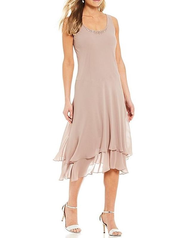 Tailleur-Pantalon pour Mère de la Mariée, Coupe A-Line/Princess, Col Rond, Sans Manches, Longueur Thé, avec Veste