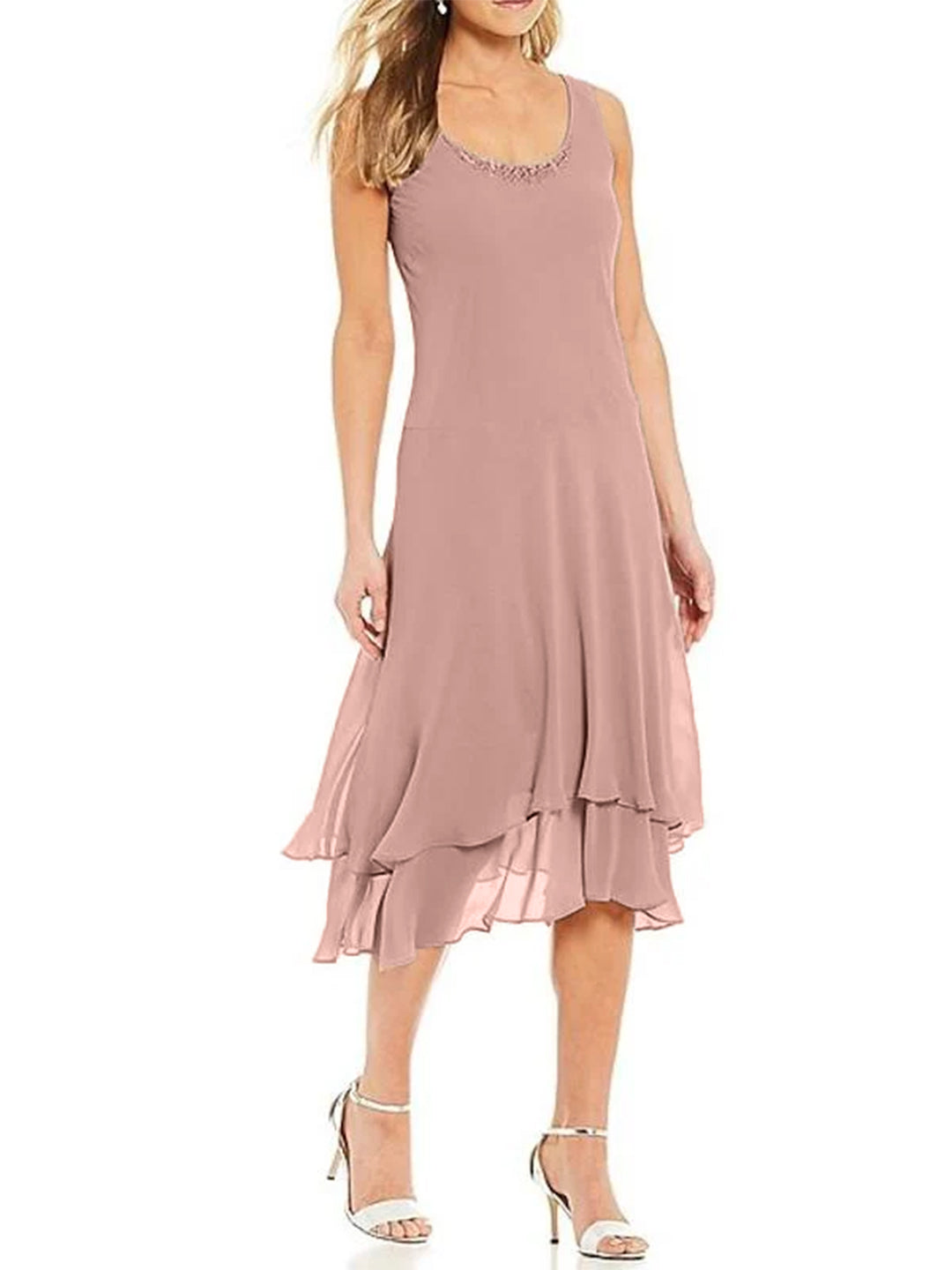 Tailleur-Pantalon pour Mère de la Mariée, Coupe A-Line/Princess, Col Rond, Sans Manches, Longueur Thé, avec Veste