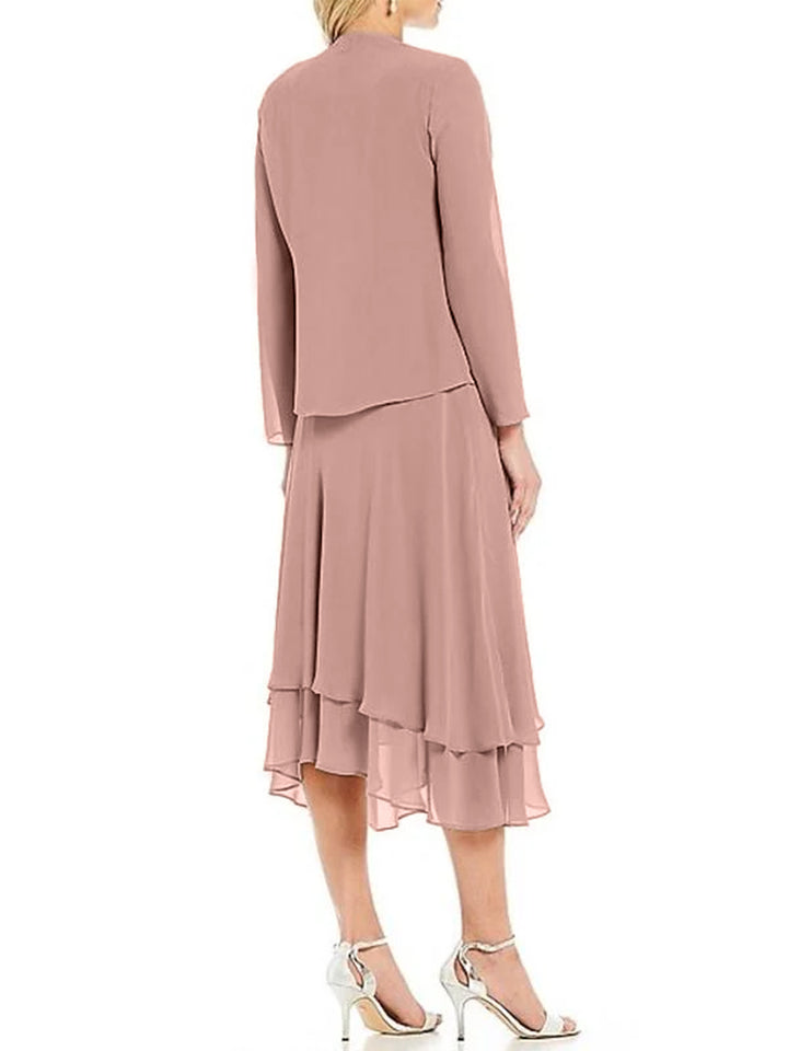 Tailleur-Pantalon pour Mère de la Mariée, Coupe A-Line/Princess, Col Rond, Sans Manches, Longueur Thé, avec Veste