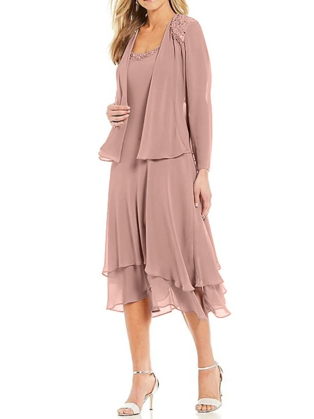 Tailleur-Pantalon pour Mère de la Mariée, Coupe A-Line/Princess, Col Rond, Sans Manches, Longueur Thé, avec Veste