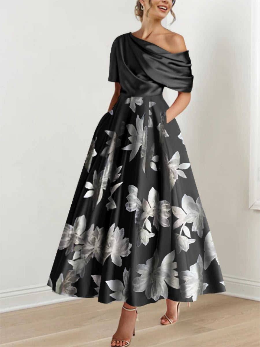 Robes de Mère de la Mariée à Une Épaule, Ligne A/Princesse, Imprimées de Fleurs