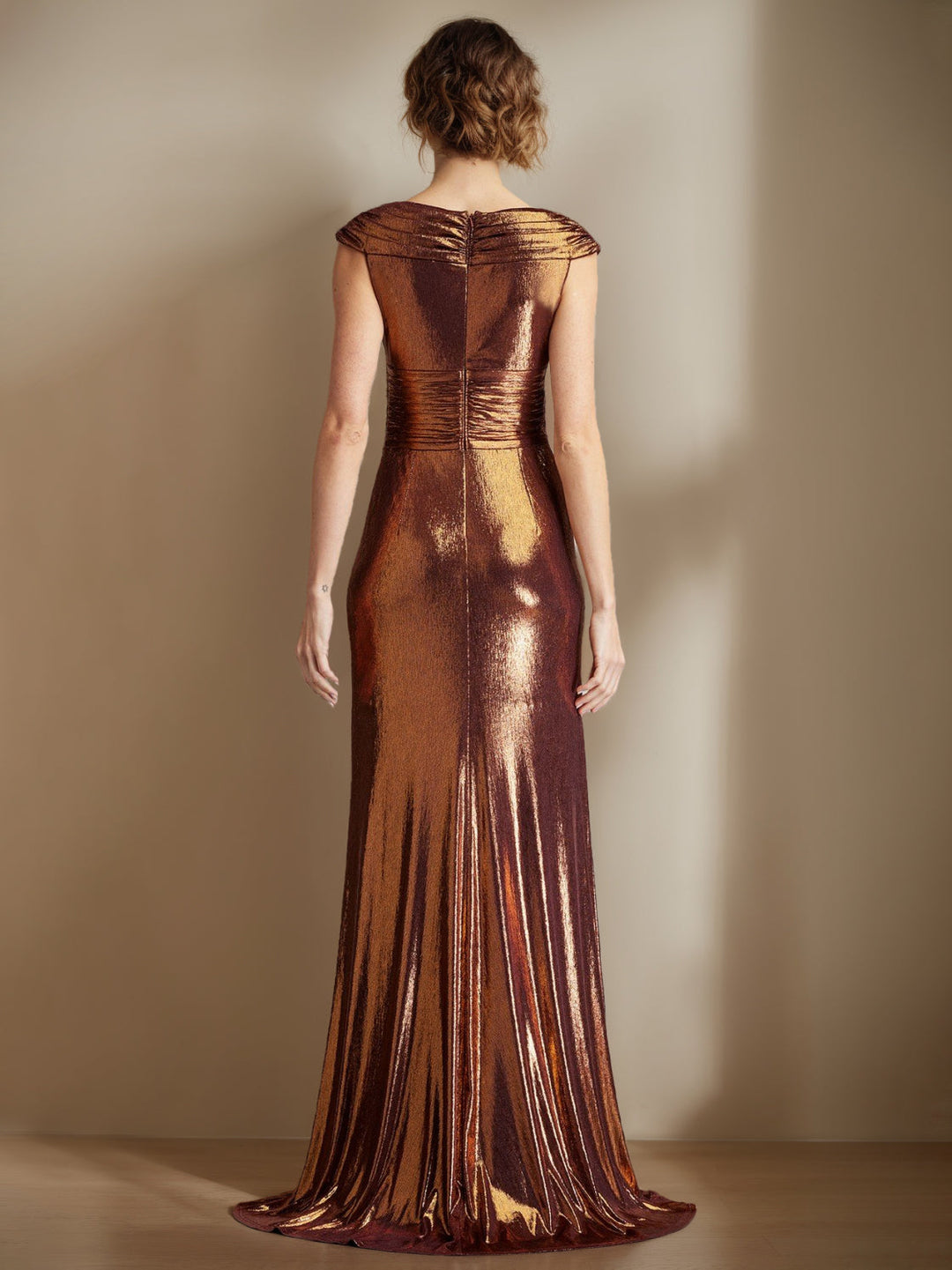 Robe Longue de Mère de la Mariée en Forme de Trompette/Sirène, Col Rond, Sans Manches, Longueur Au Sol, avec Volants et Fente Sur le Côté