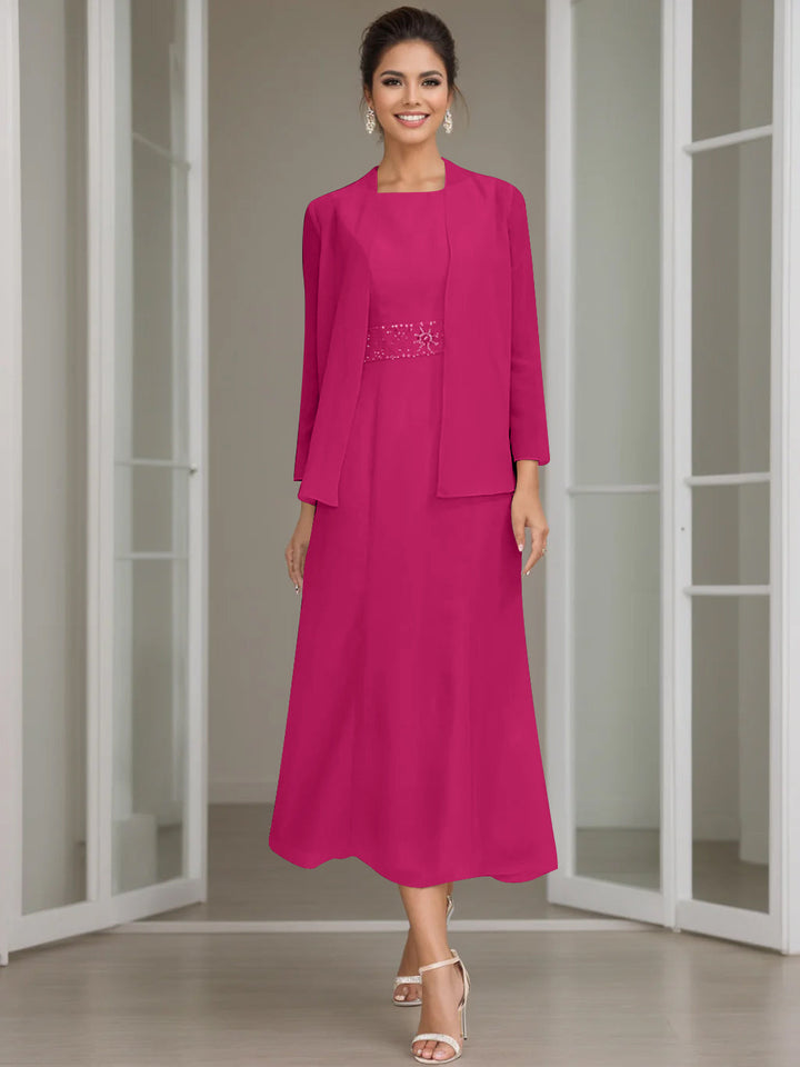 Gaine/Colonne Collier Bijou Tea Length Robes Mère de La Mariée avec veste & Perles