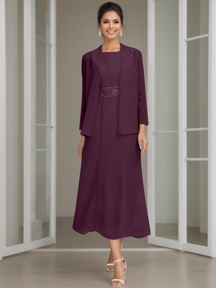 Gaine/Colonne Collier Bijou Tea Length Robes Mère de La Mariée avec veste & Perles