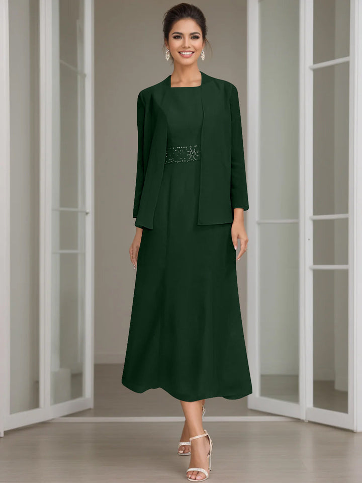 Gaine/Colonne Collier Bijou Tea Length Robes Mère de La Mariée avec veste & Perles