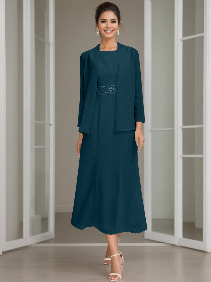 Gaine/Colonne Collier Bijou Tea Length Robes Mère de La Mariée avec veste & Perles