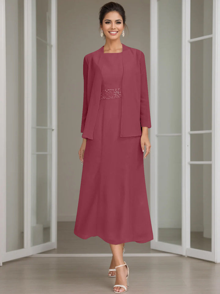 Gaine/Colonne Collier Bijou Tea Length Robes Mère de La Mariée avec veste & Perles