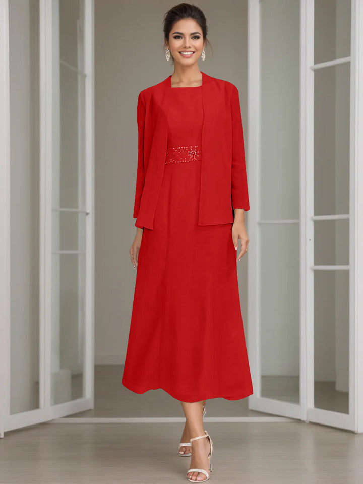 Gaine/Colonne Collier Bijou Tea Length Robes Mère de La Mariée avec veste & Perles
