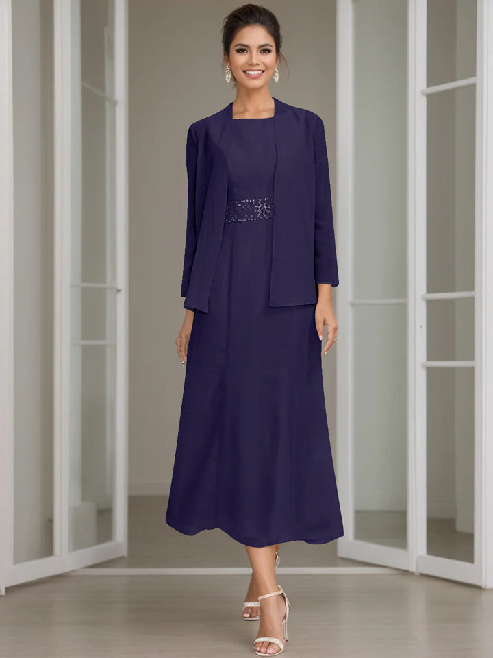 Gaine/Colonne Collier Bijou Tea Length Robes Mère de La Mariée avec veste & Perles