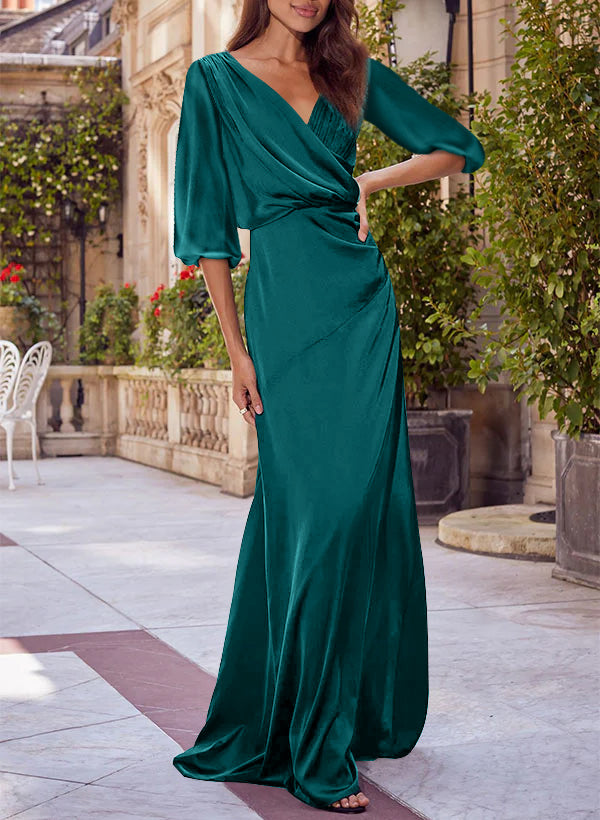 Colonne Floral Print Col en V 1/2 Manches Rouge Mère of the Mariée & Groom Robes