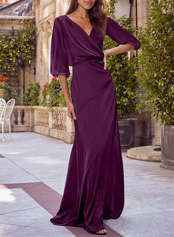 Colonne Floral Print Col en V 1/2 Manches Rouge Mère of the Mariée & Groom Robes