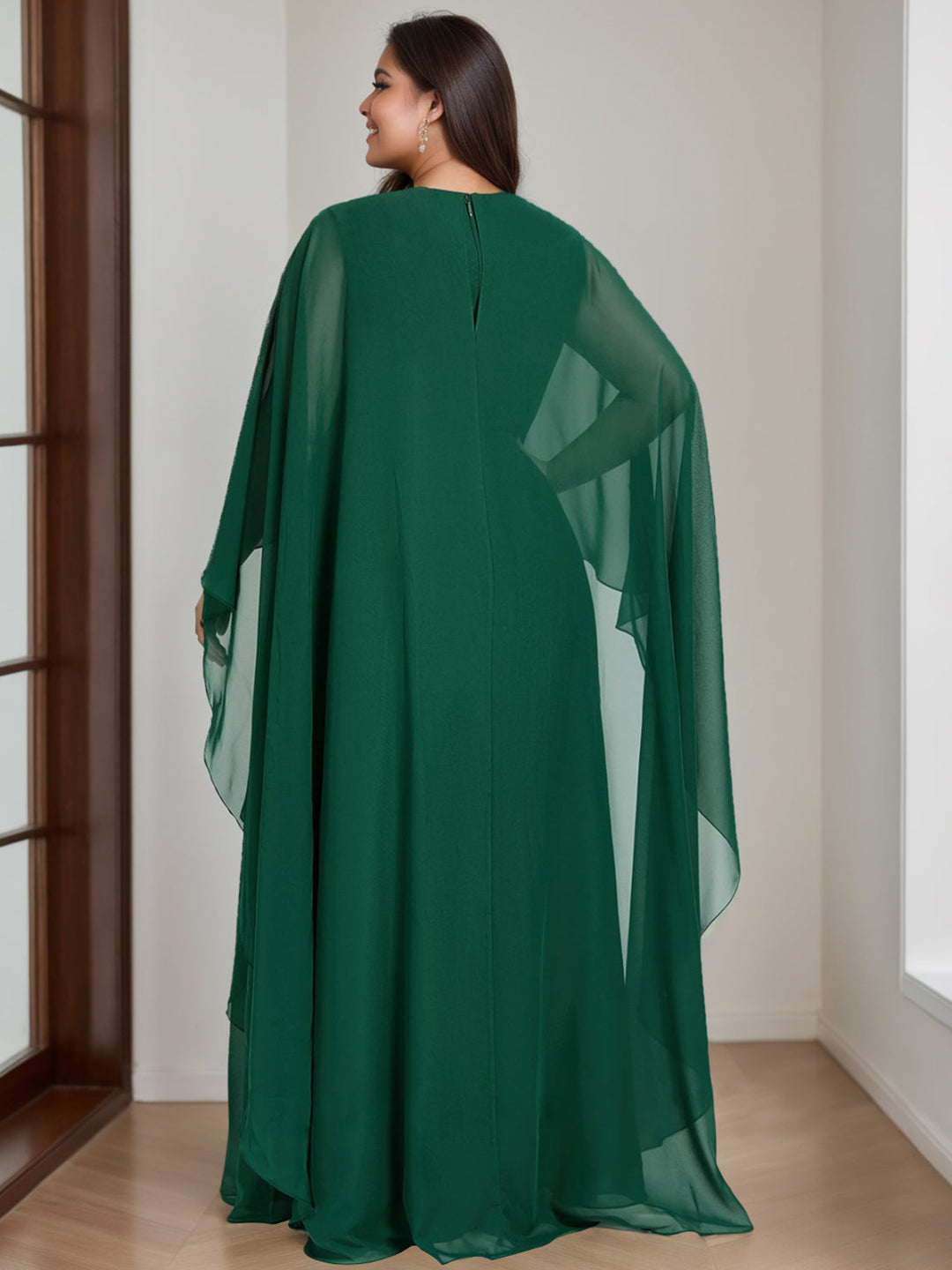 Robe de Mère de la Mariée Grande Taille, Coupe A-Line/Princess, Manches Mi-Longues, Longueur Au Sol
